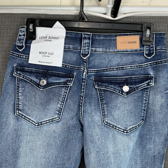 Love Soho Jeans Women’s Size 15 High Rise Flare Blue Denim Stretch - Picture 4 of 14